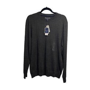 New Club Room Merino Wool Sweater Mens Large Gray Performance Crew Neck Pullover